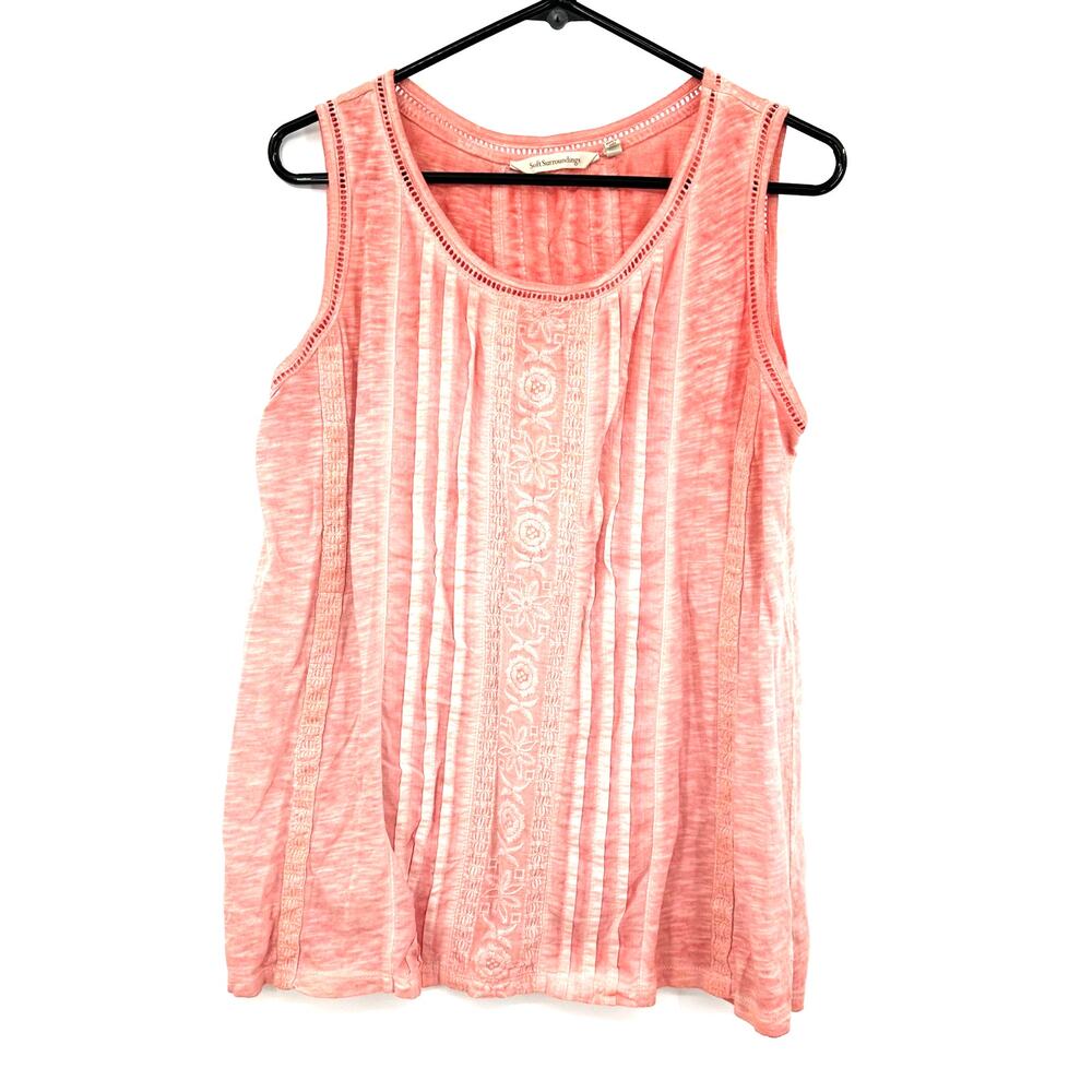 Soft Surroundings Size‎ Medium Scoop Neck Tank Top Pink Textured Embroidered